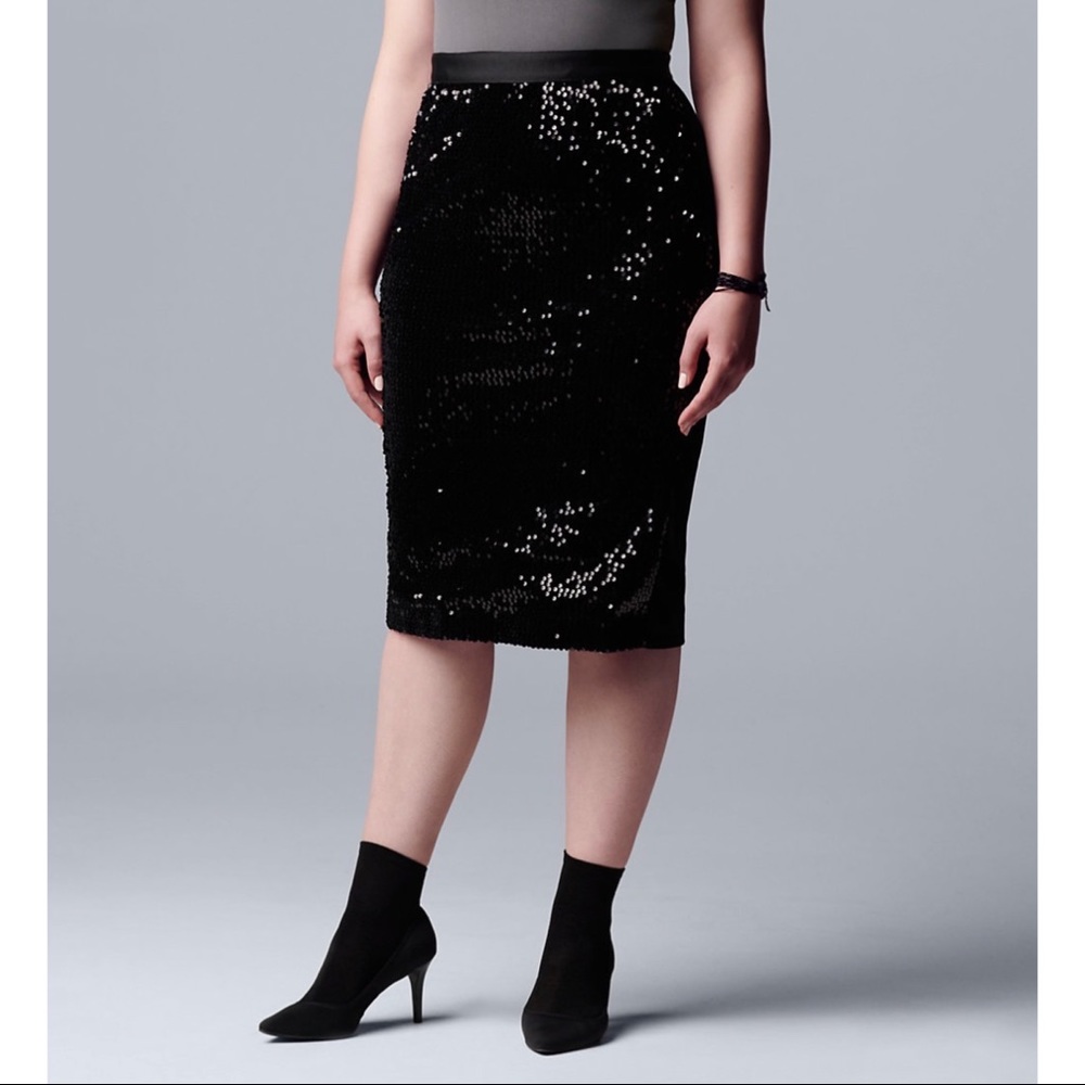 NWT Simply Vera Vera Wang Sequin Velvet Skirt Midi Black Size S